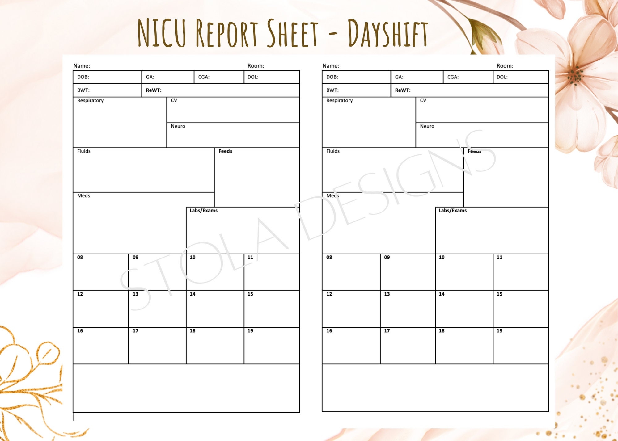 NICU Report Sheet 2 Patients Etsy