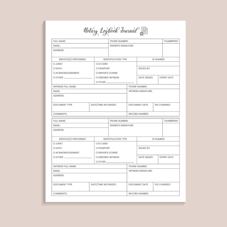 Notary Logbook Journal KDP Interior Worksheets Library