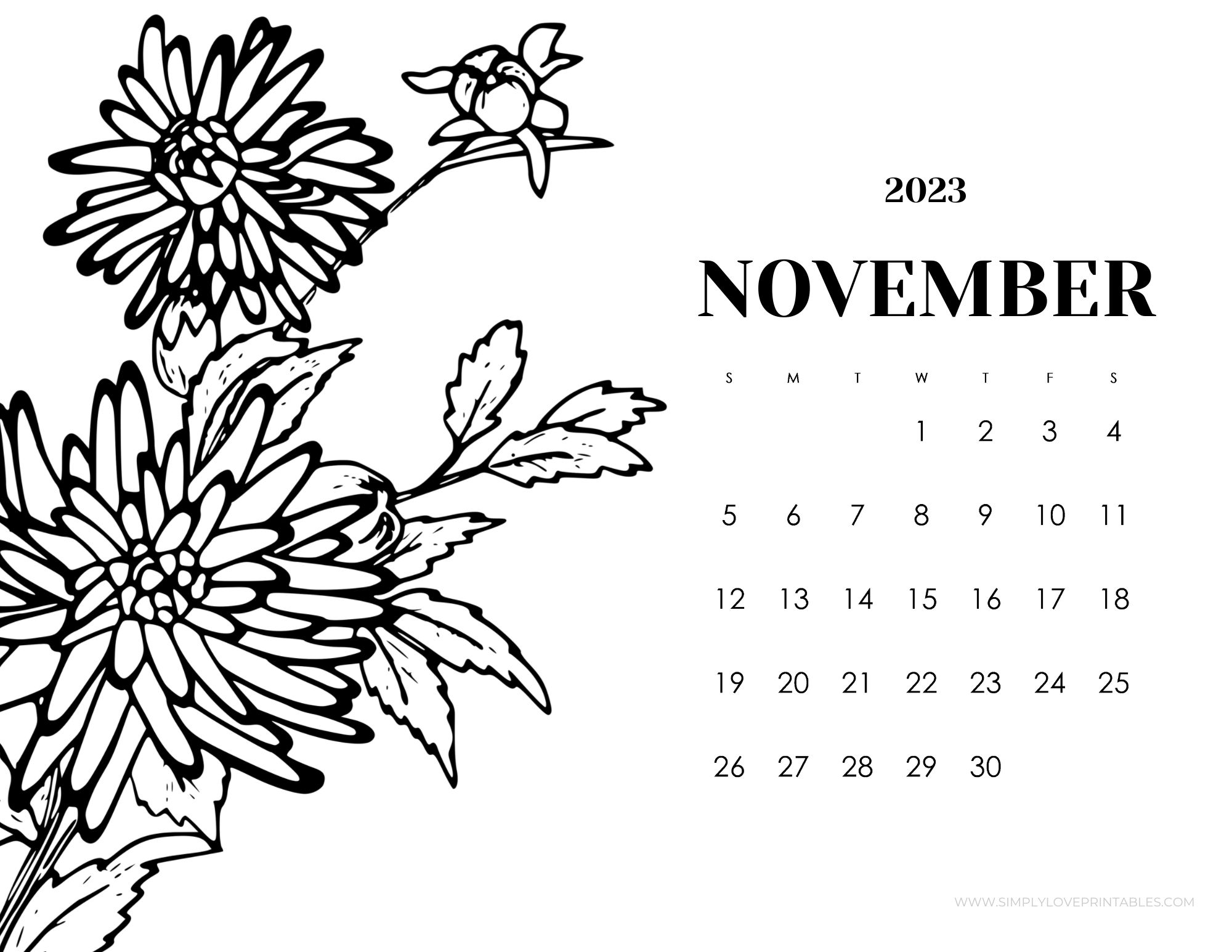 November 2023 Calendars Simply Love Printables