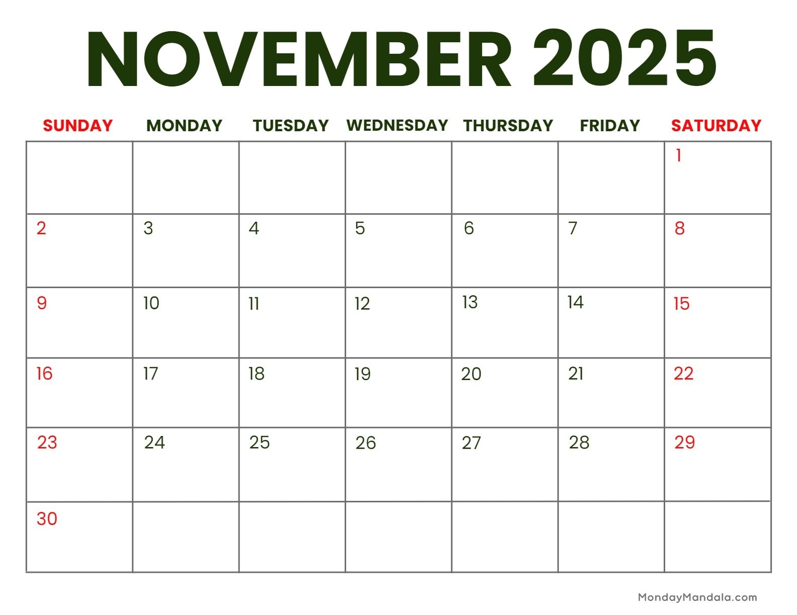 November 2025 Calendar 52 Free PDF Printables 