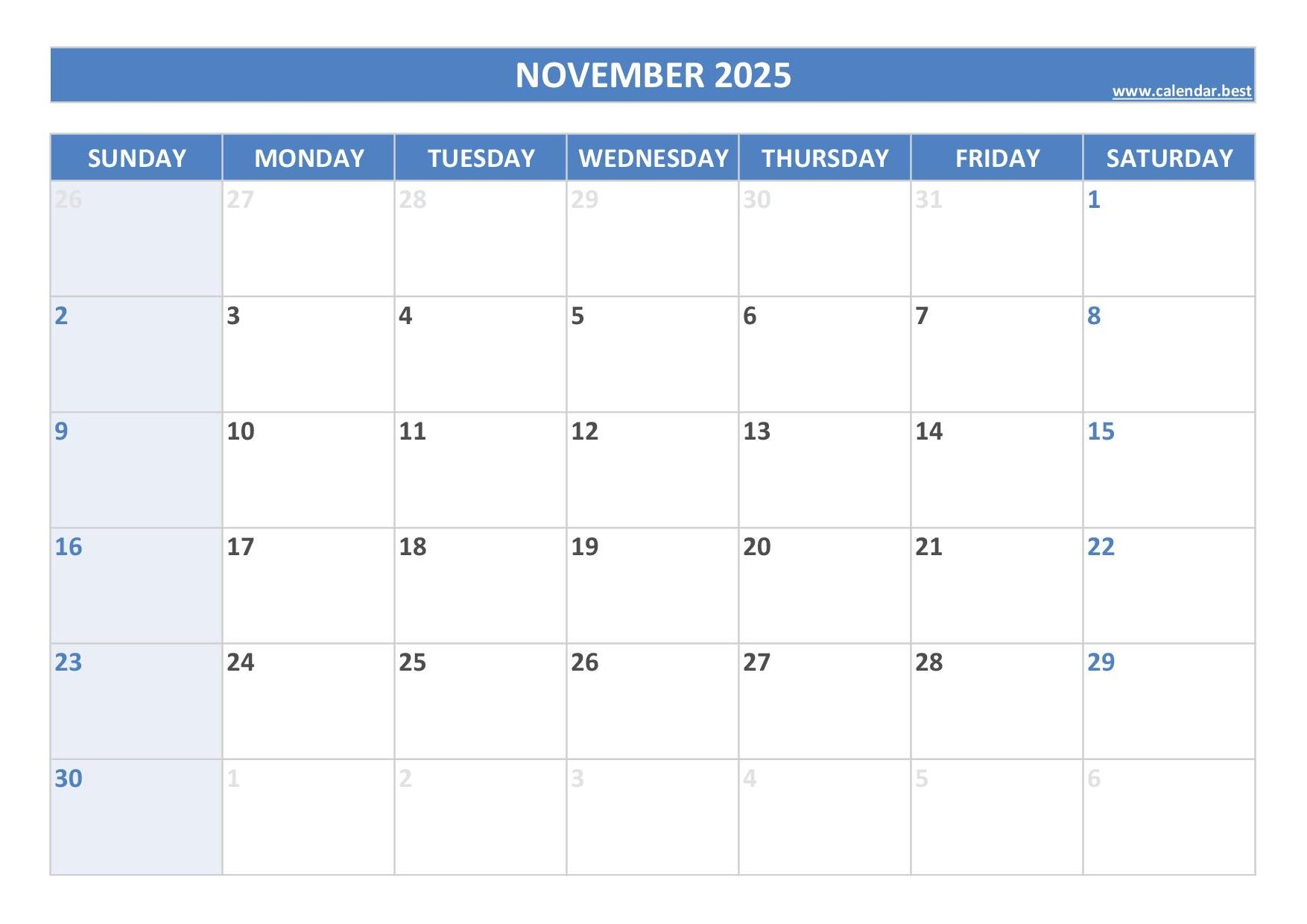 November 2025 Calendar Calendar best