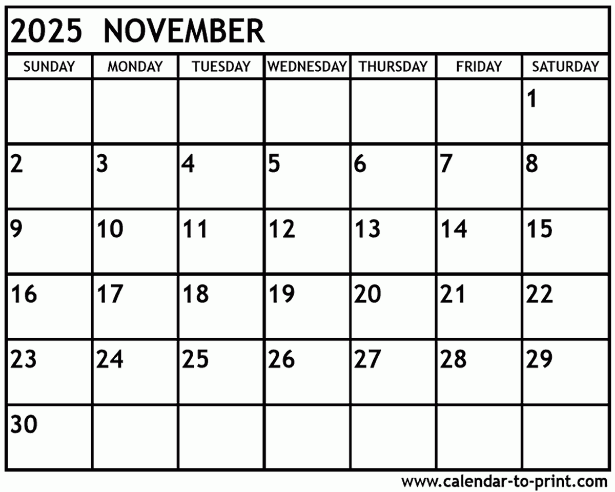 November 2025 Calendar Printable