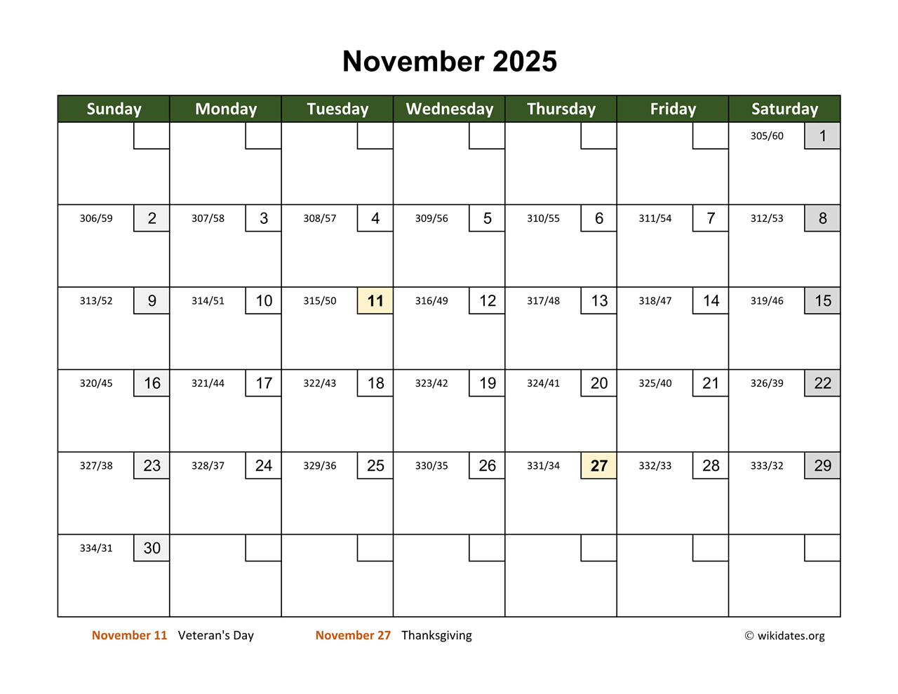 November 2025 Calendar With Day Numbers WikiDates November 2025 Calendar With Day Numbers WikiDates