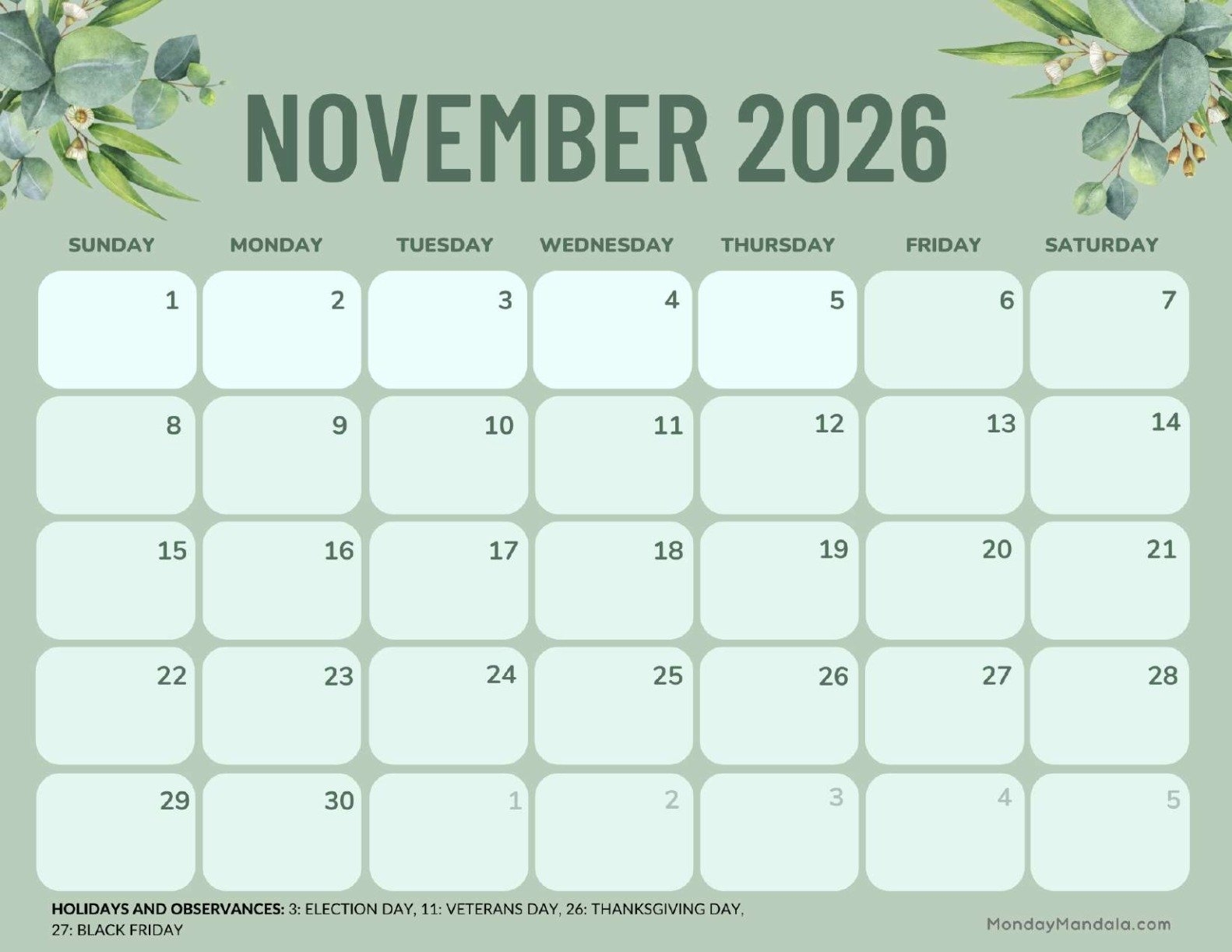 November 2026 Calendars 52 Free Printable PDFs 