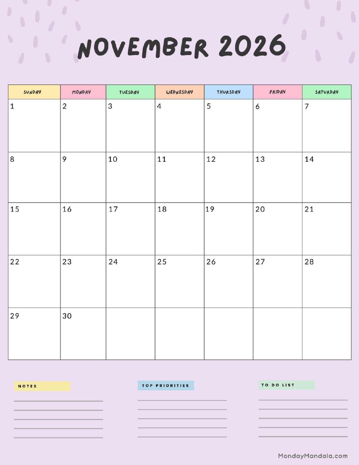 November 2026 Calendar Printable Pdf Free