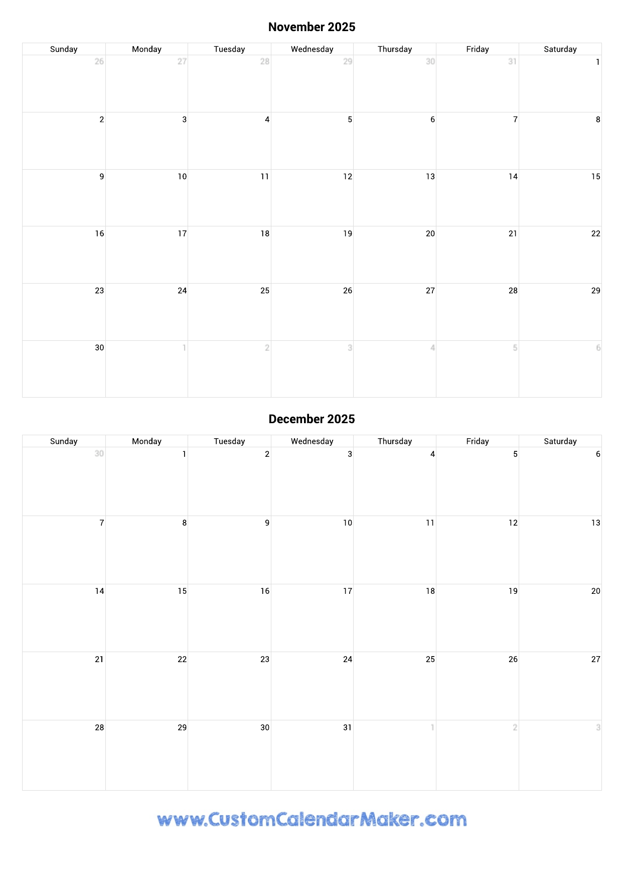 November And December 2025 Calendar Custom Calendar Maker November And December 2025 Calendar Custom Calendar Maker