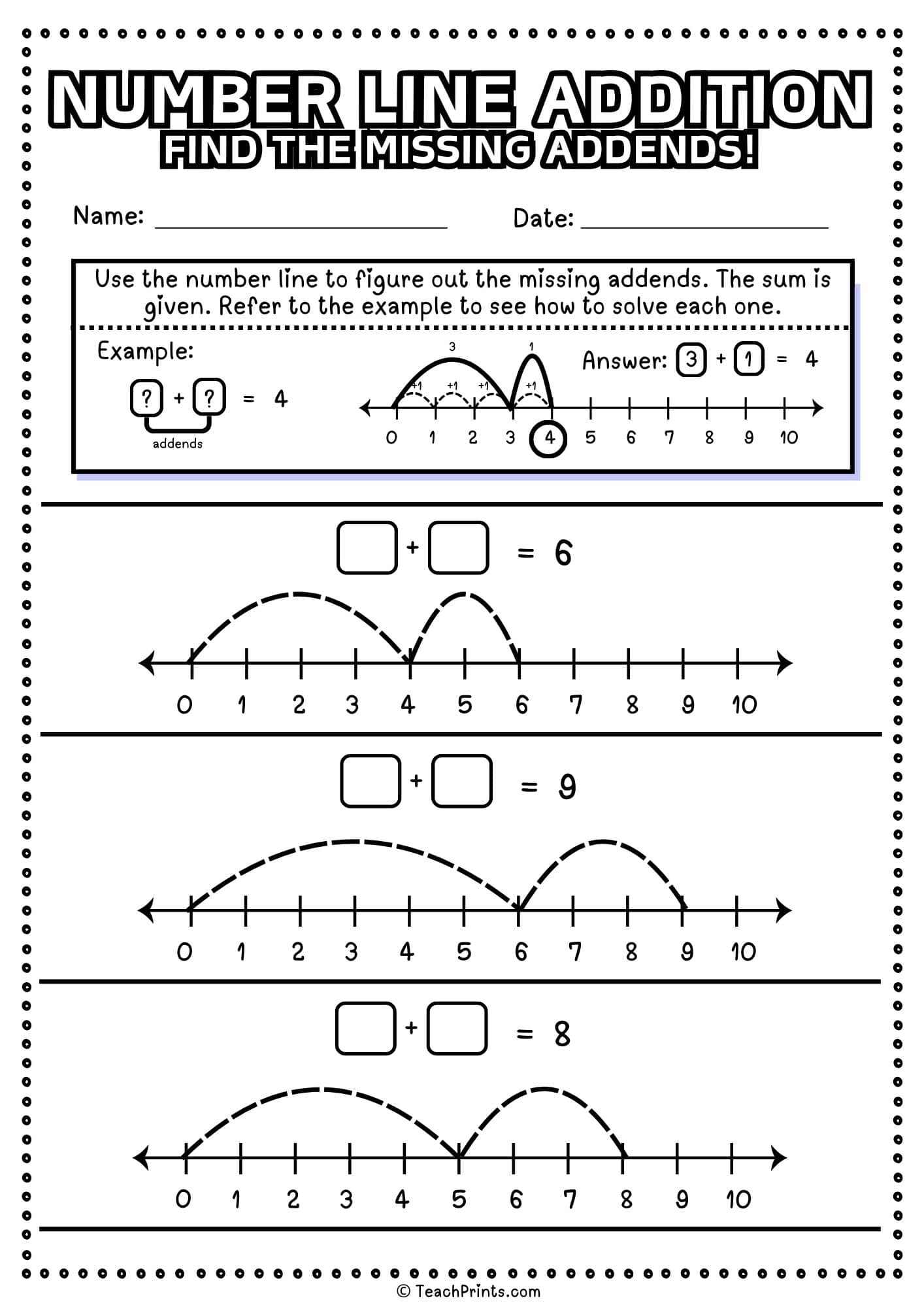 Free Printable Number Line Addition Worksheets