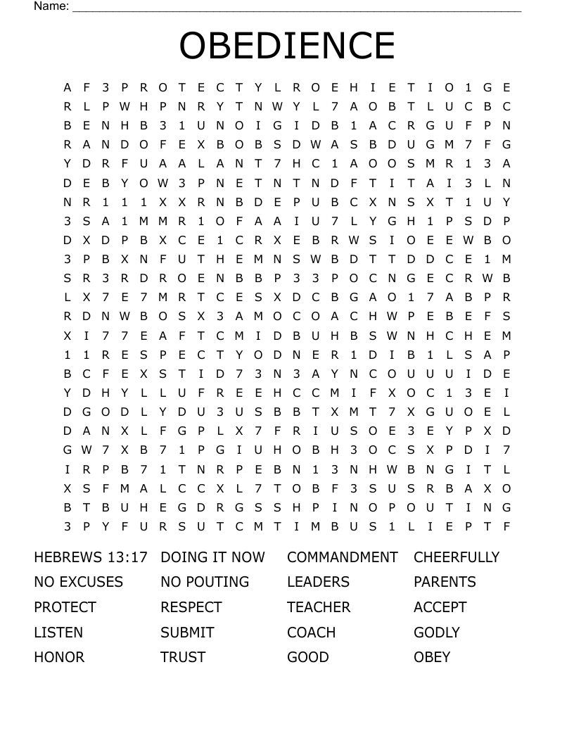 OBEDIENCE Word Search WordMint OBEDIENCE Word Search WordMint
