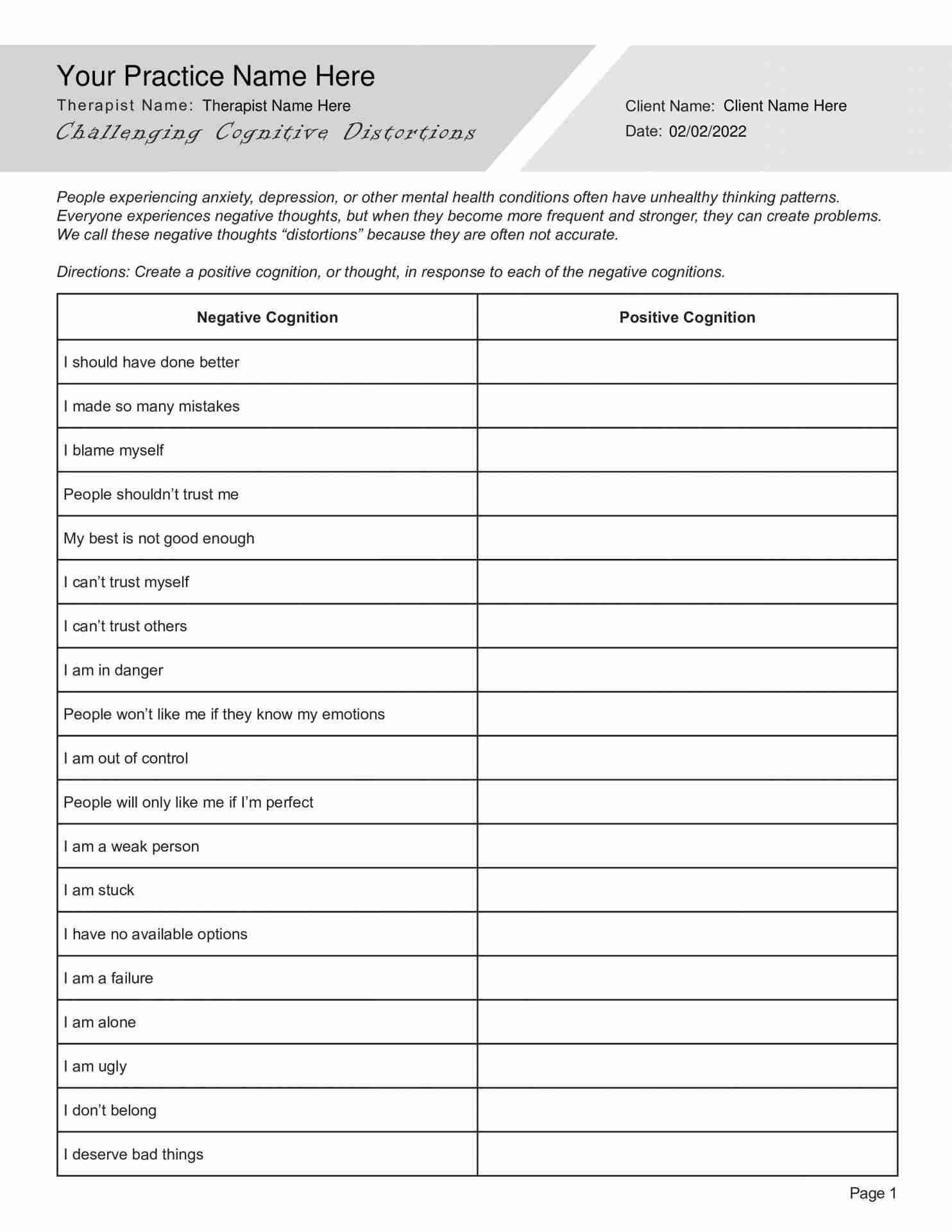 Printable Cognitive Worksheets For Adults