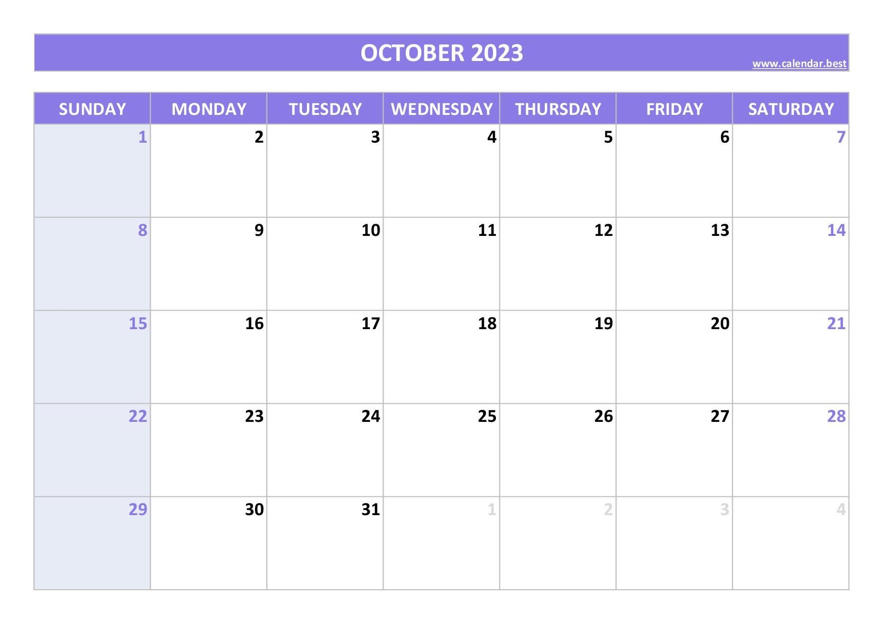 October 2023 Calendar Calendar best October 2023 Calendar Calendar best