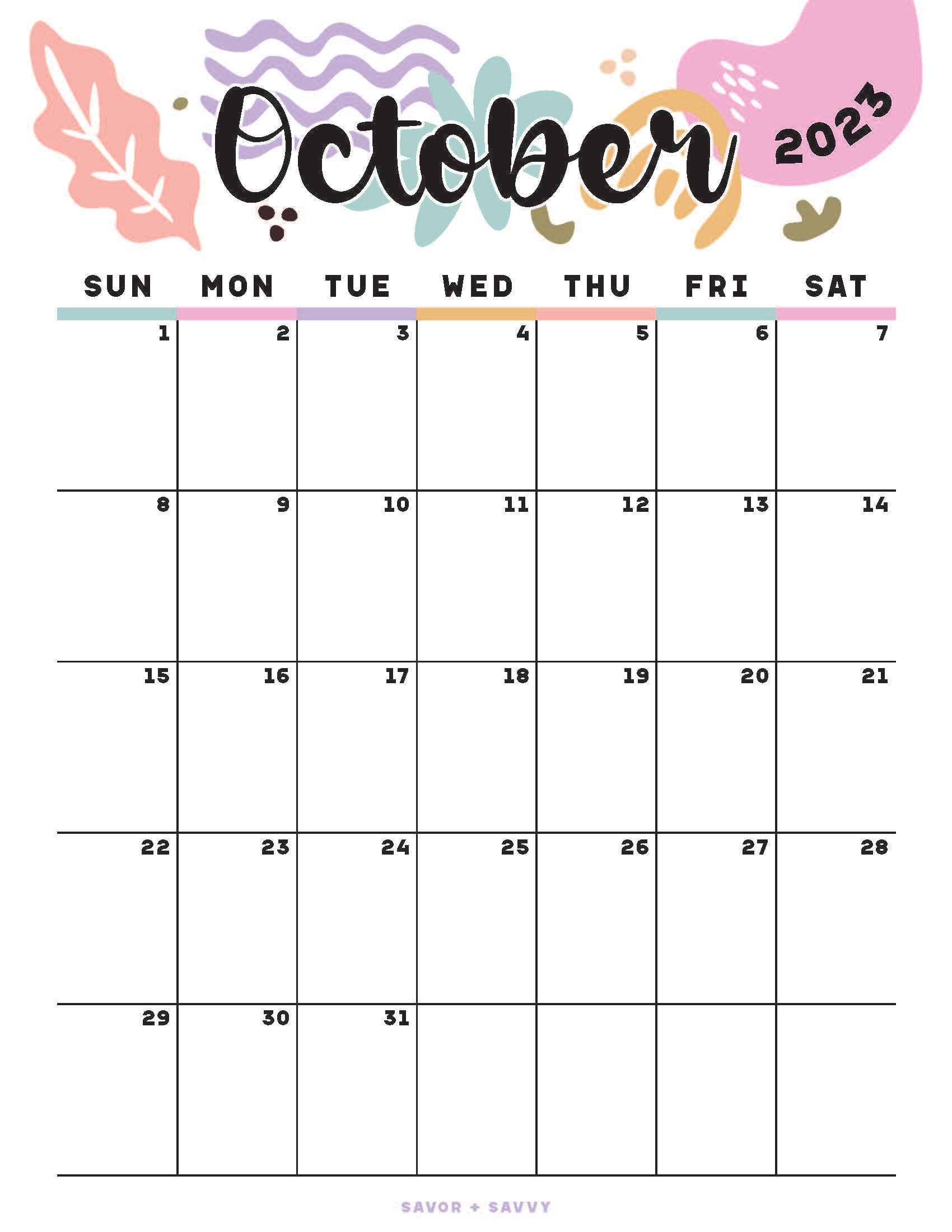Calendar Printable October Calendar Printable October