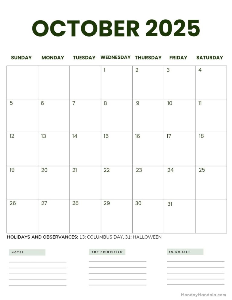 October 2025 Calendar 52 Free PDF Printables 