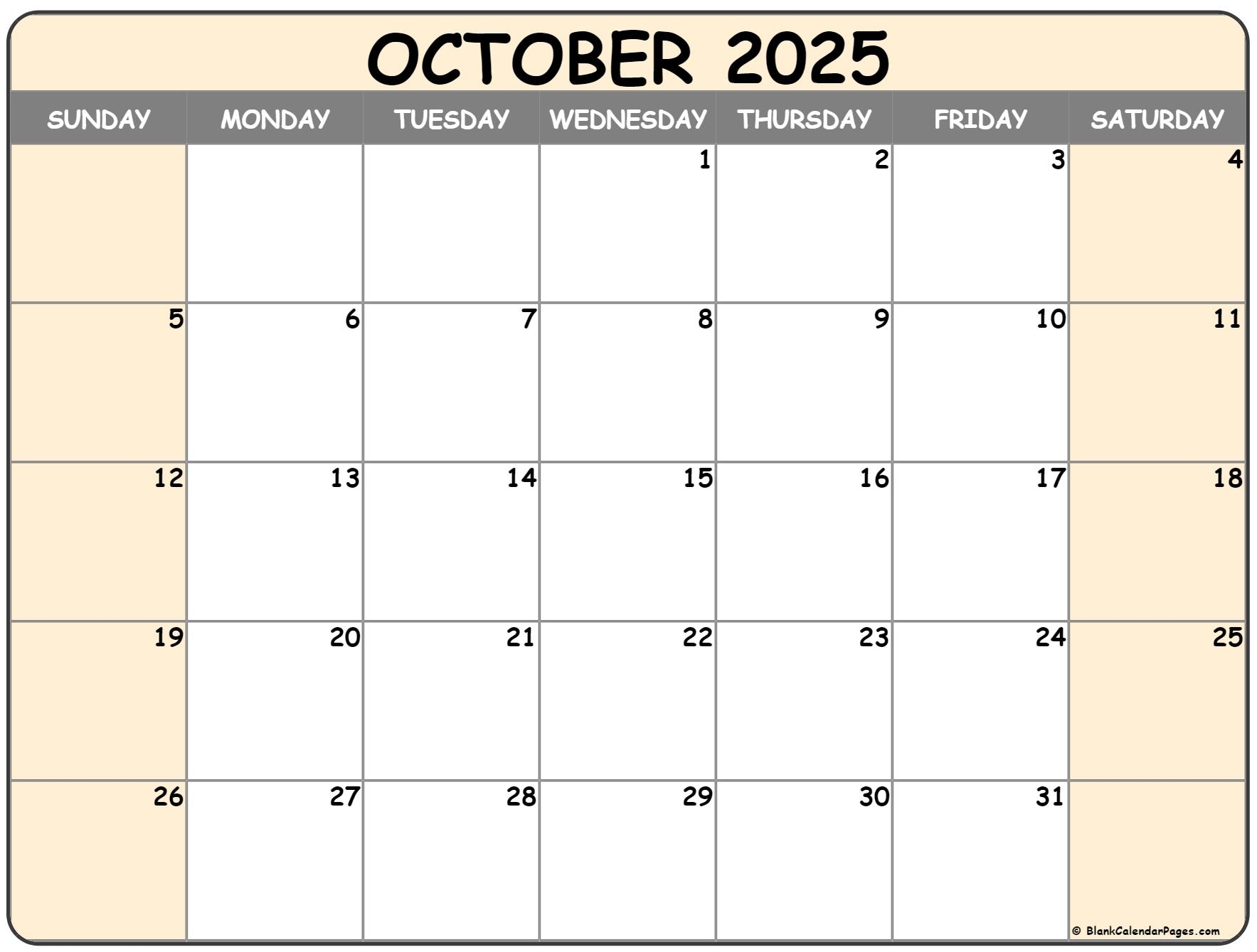 October 2025 Calendar Free Printable Calendars