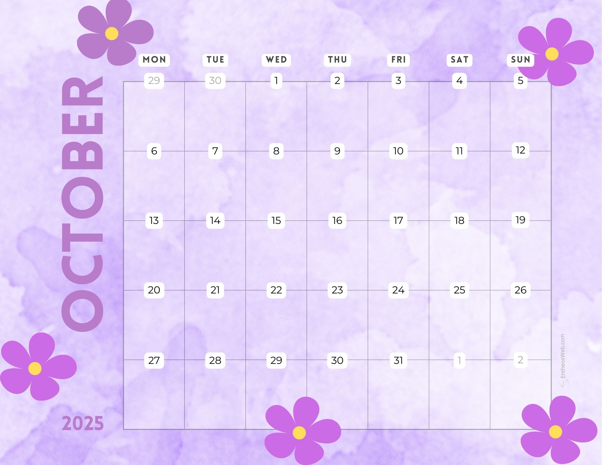 October 2025 Calendar Printables EntheosWeb