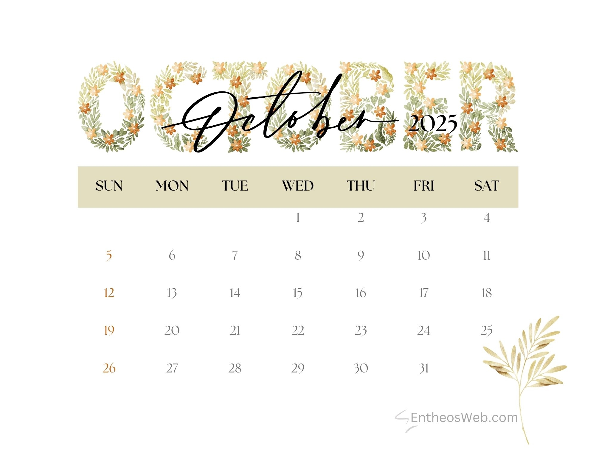Print October 2025 Calendar