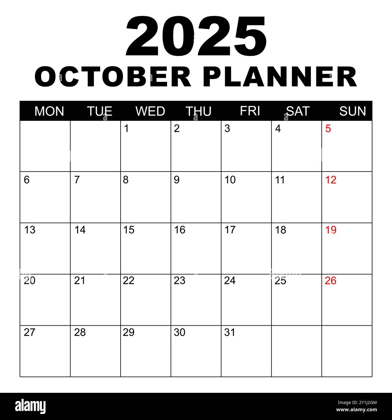 October 2025 Calendar Week Starts On Monday Blank Calendar Template Fits Letter Size Page Stationery Design Simple Set Calendar 2025 Monthly Stock Vector Image Art Alamy