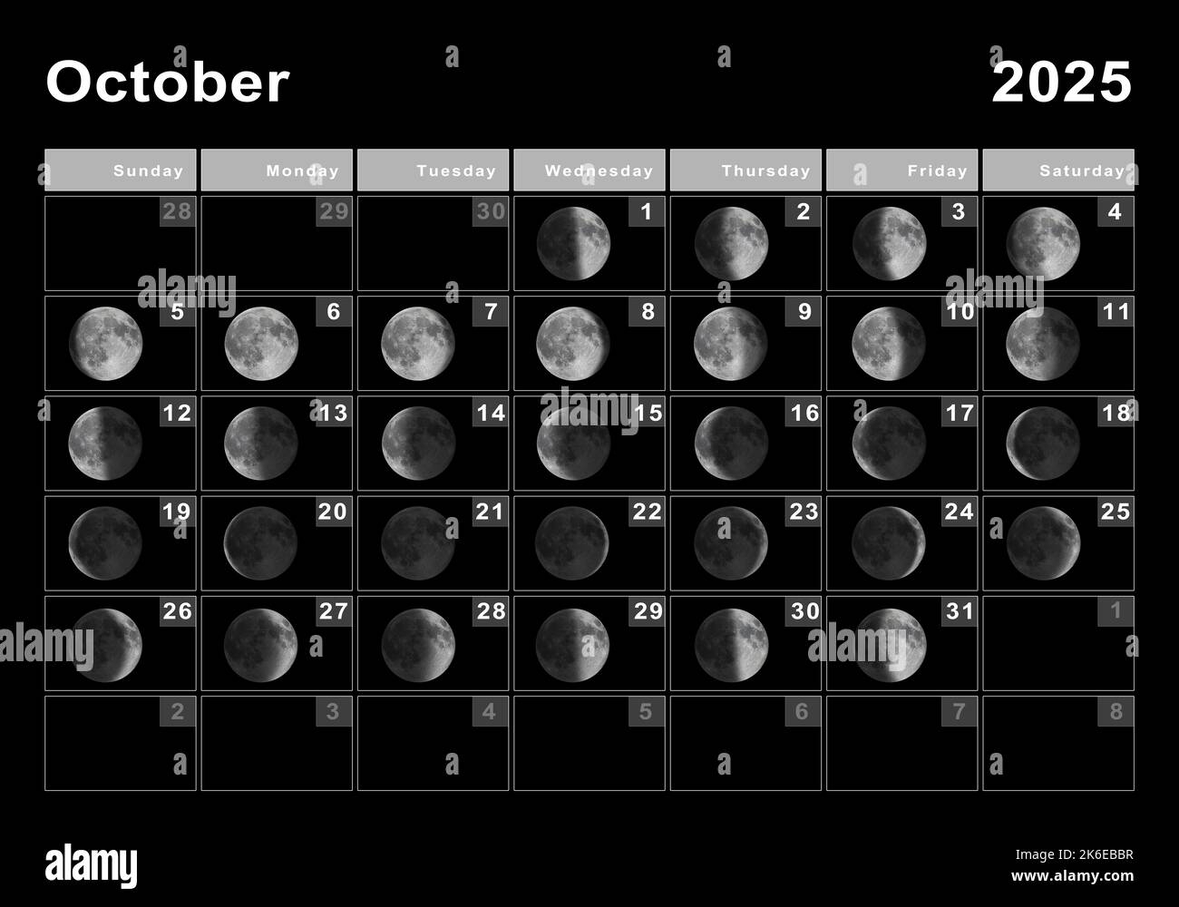 October 2025 Lunar Calendar Moon Cycles Moon Phases Stock Photo Alamy
