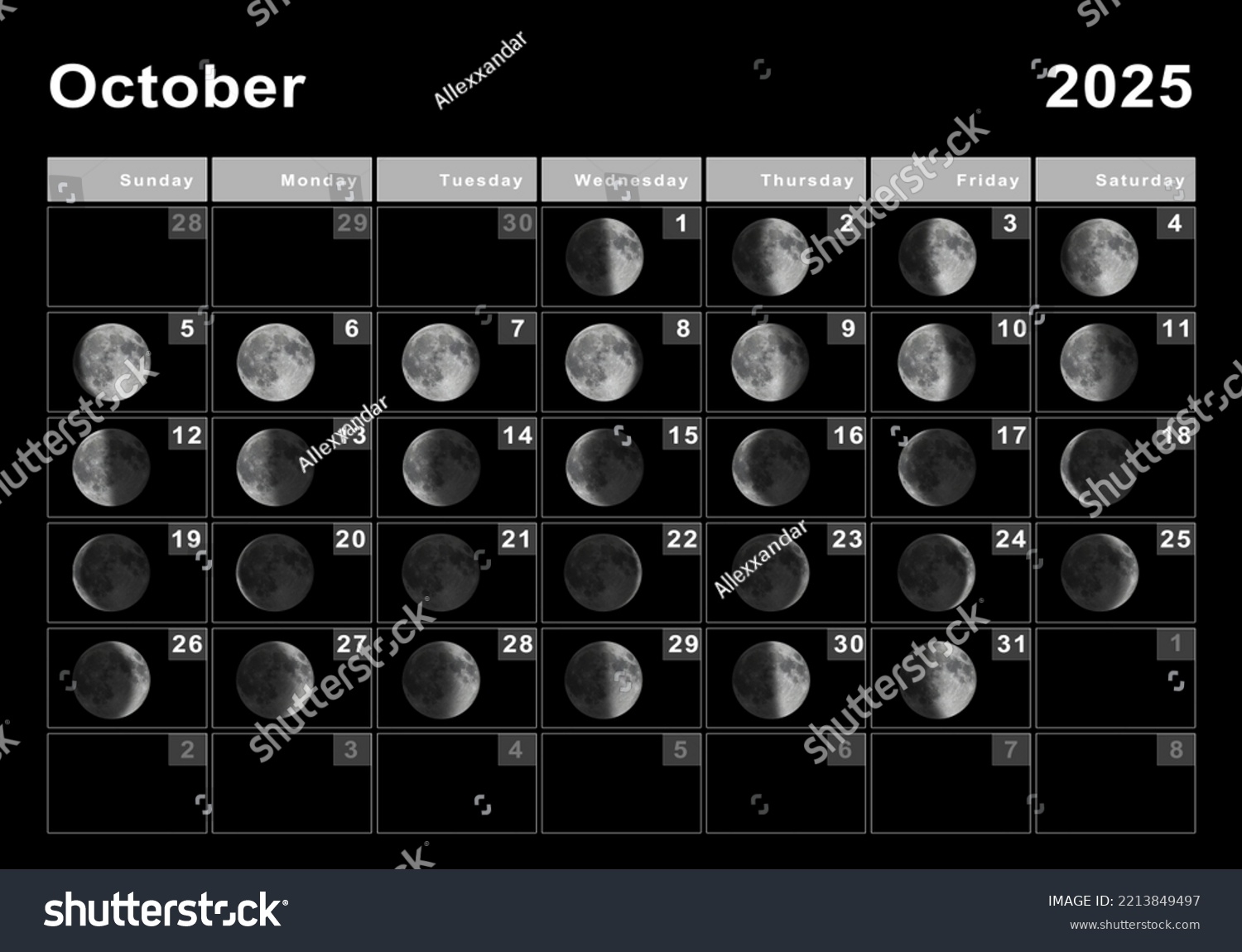 October 2025 Lunar Calendar Moon Cycles Stock Illustration 2213849497 Shutterstock