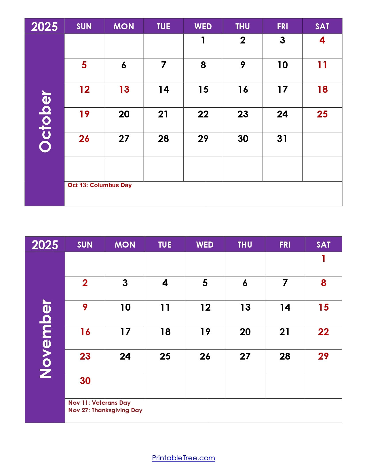 November 2025 Calendar With Holidays