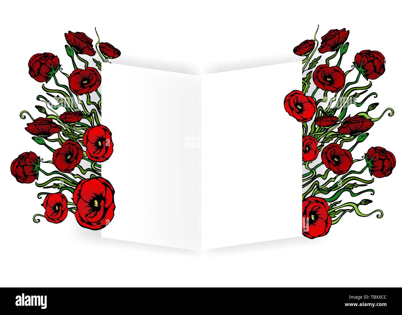 Open Book Template For Web And Print White Background With Red Flowers Creative Vector Design Elegant With Poppy Flowers Concept Stock Vector Image Art Alamy
