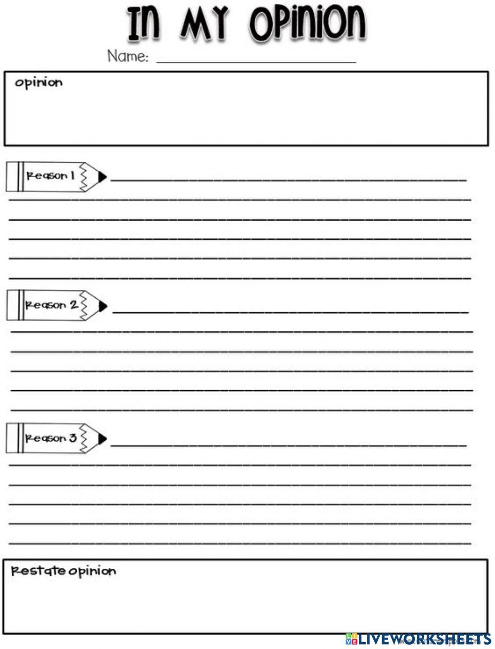 Opinion Writing Template Online Exercise For Live Worksheets Worksheets Library