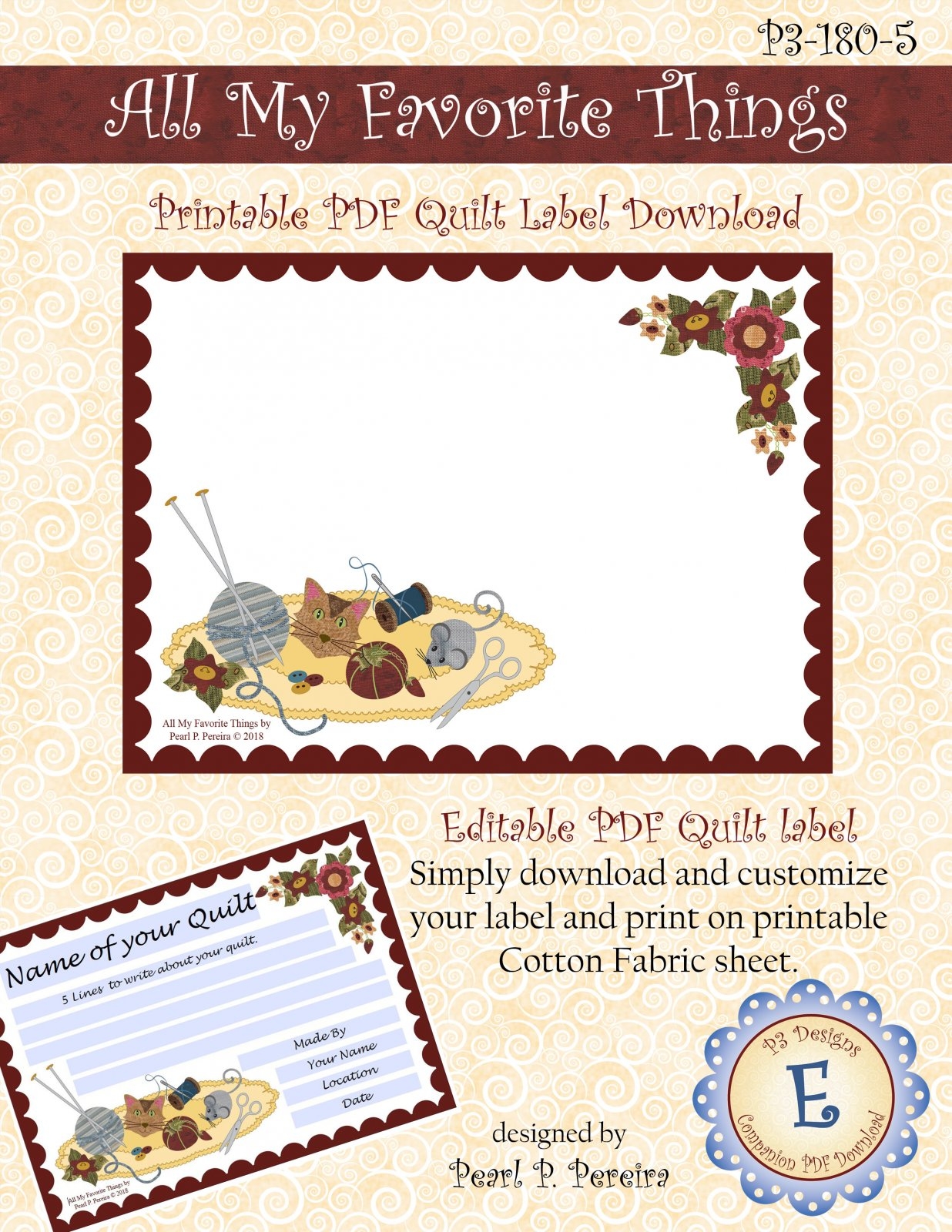 P3 180 5 All My Favorite Things Printable Quilt Label PDF Download