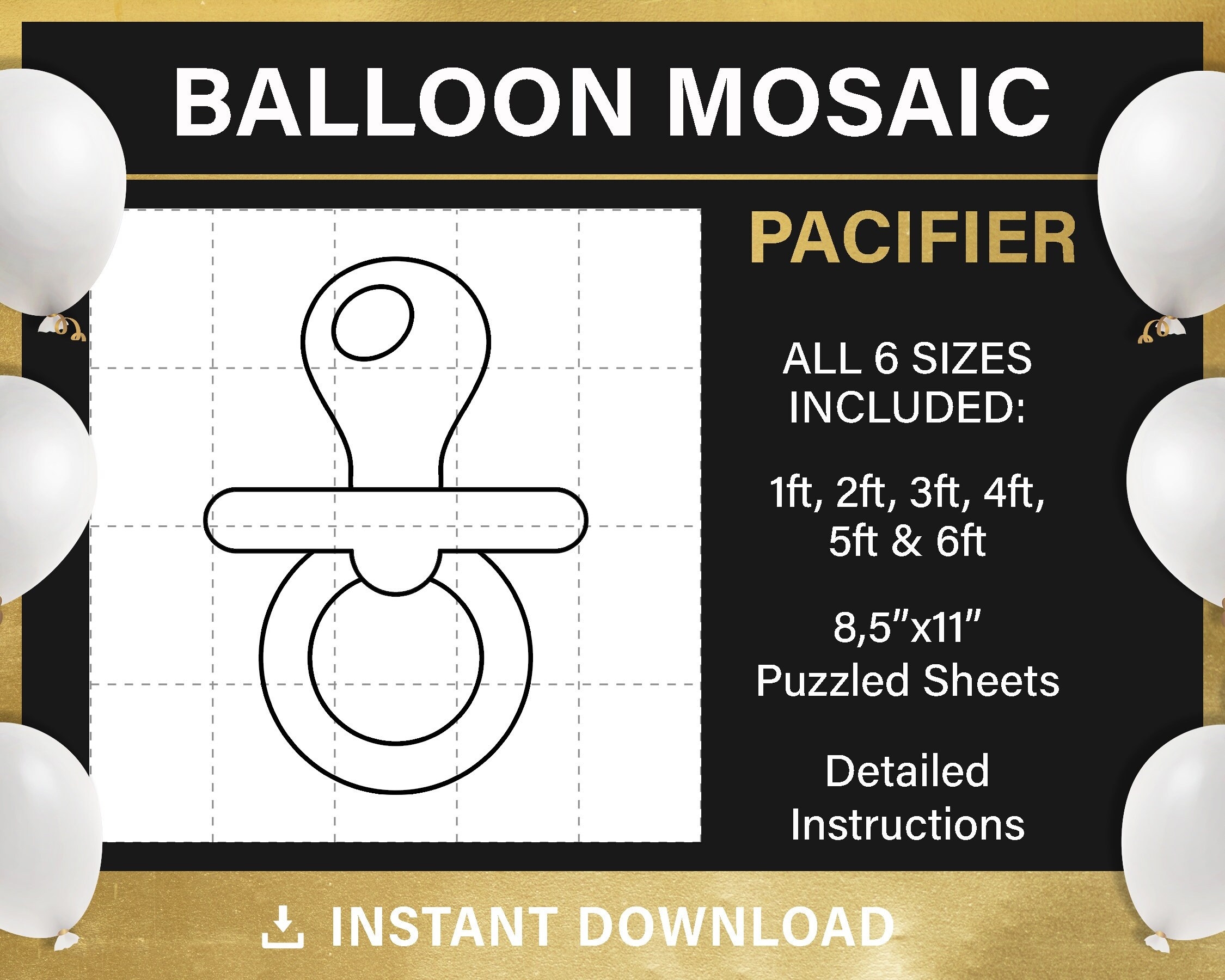 Pacifier Mosaic From Balloon Template Baby Shower Decor Large Baby Pacifier Ballon Decor DIY Pdf Instant Download Etsy