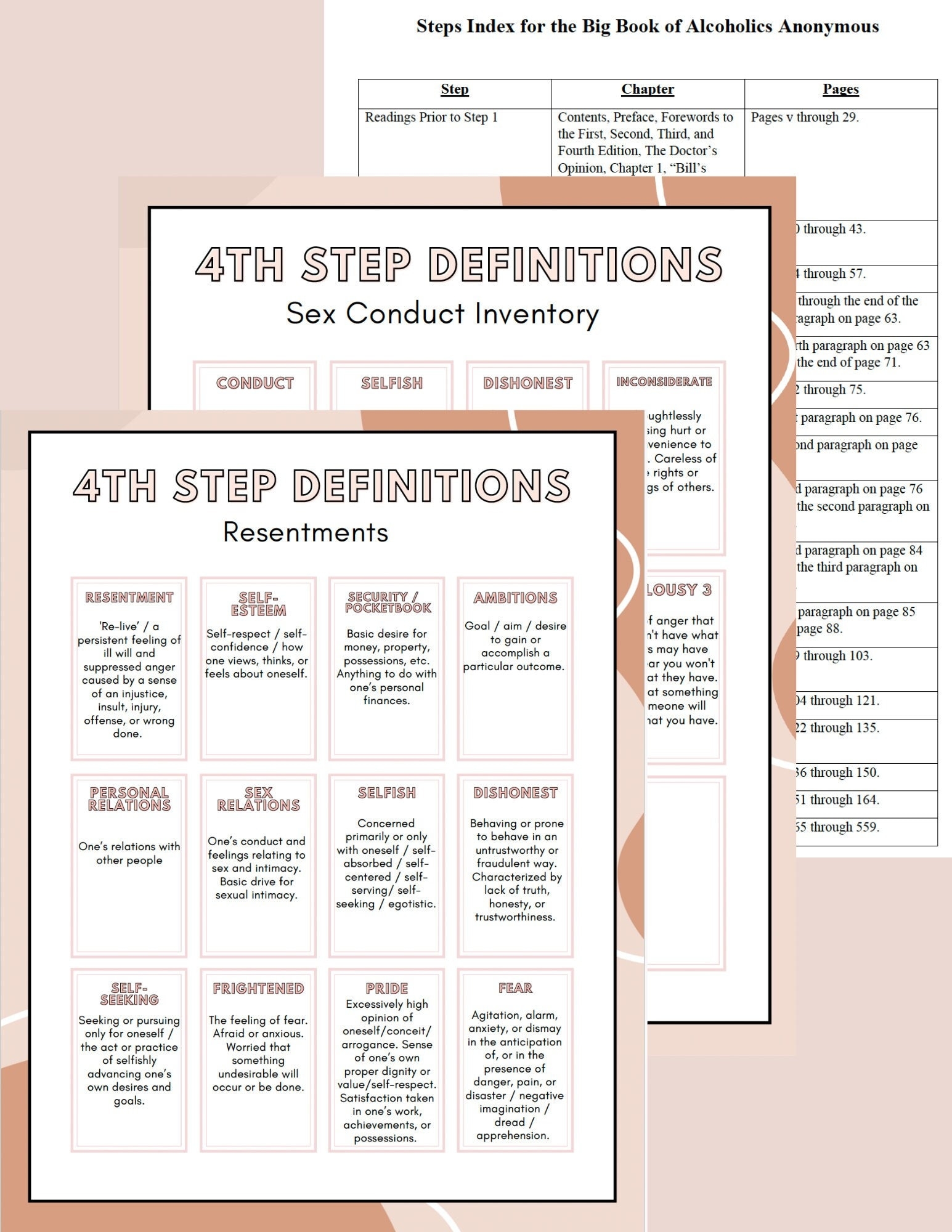Package AA Step 4 Definitions Reference Sheets Etsy