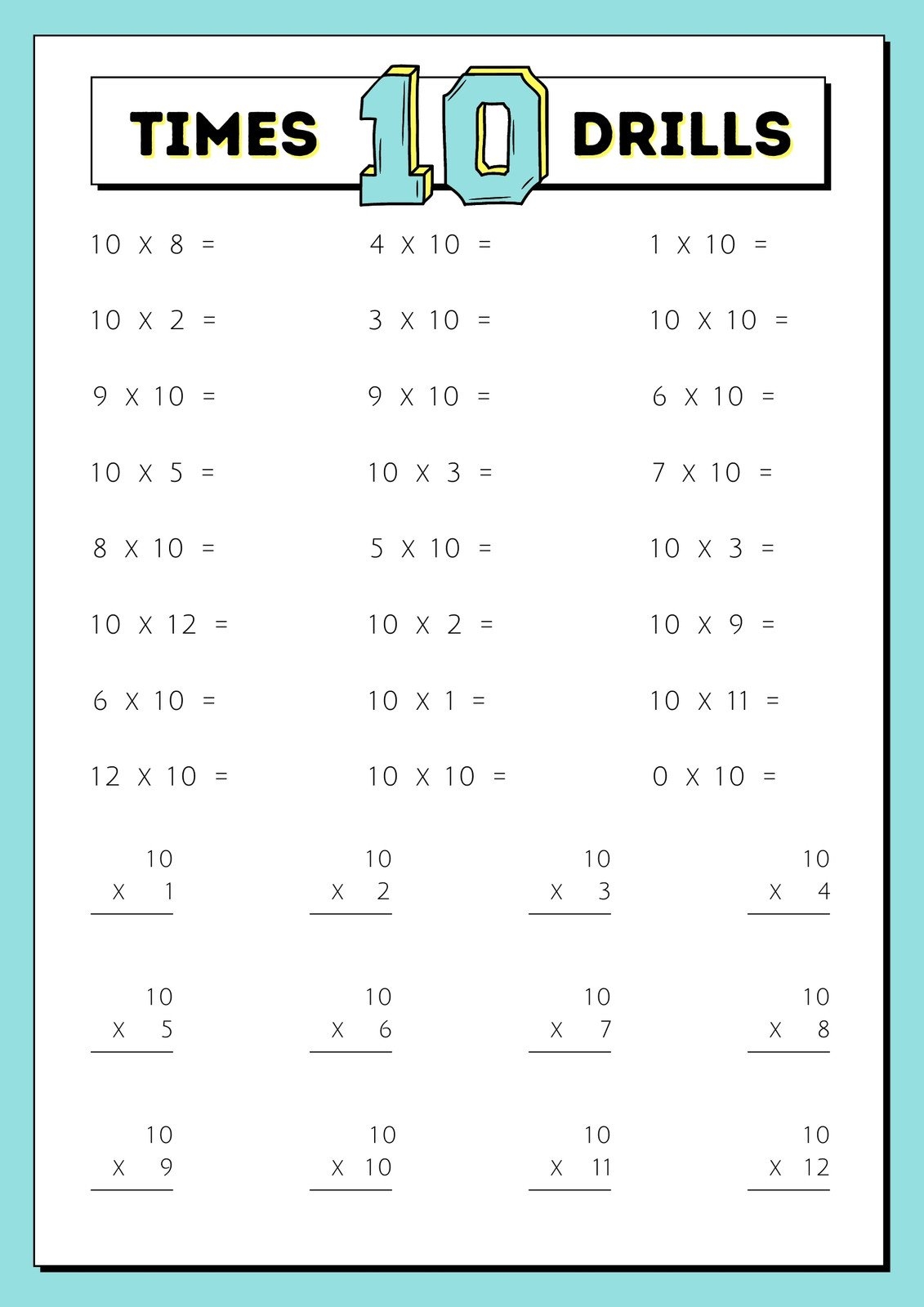 Printable Math Worksheets Times Tables