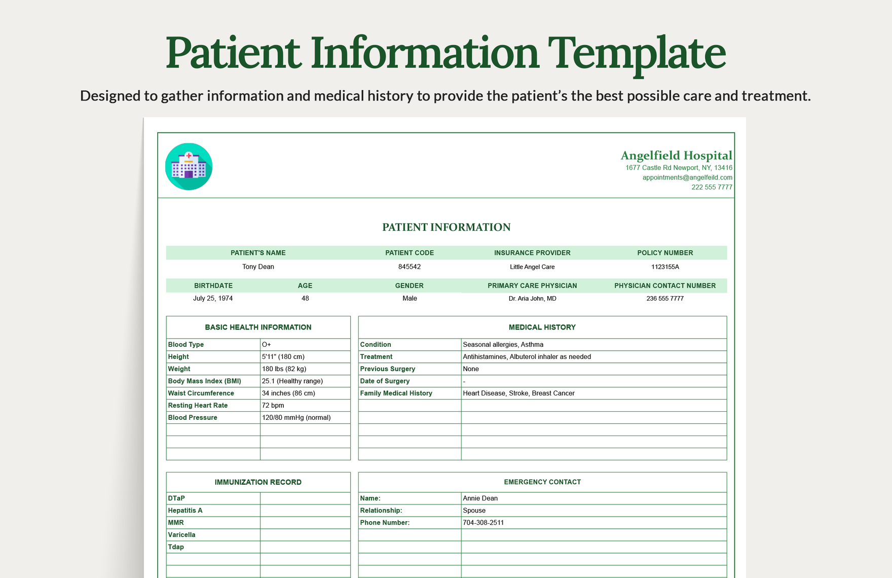 Patient Information Template In Excel Google Sheets Download Template