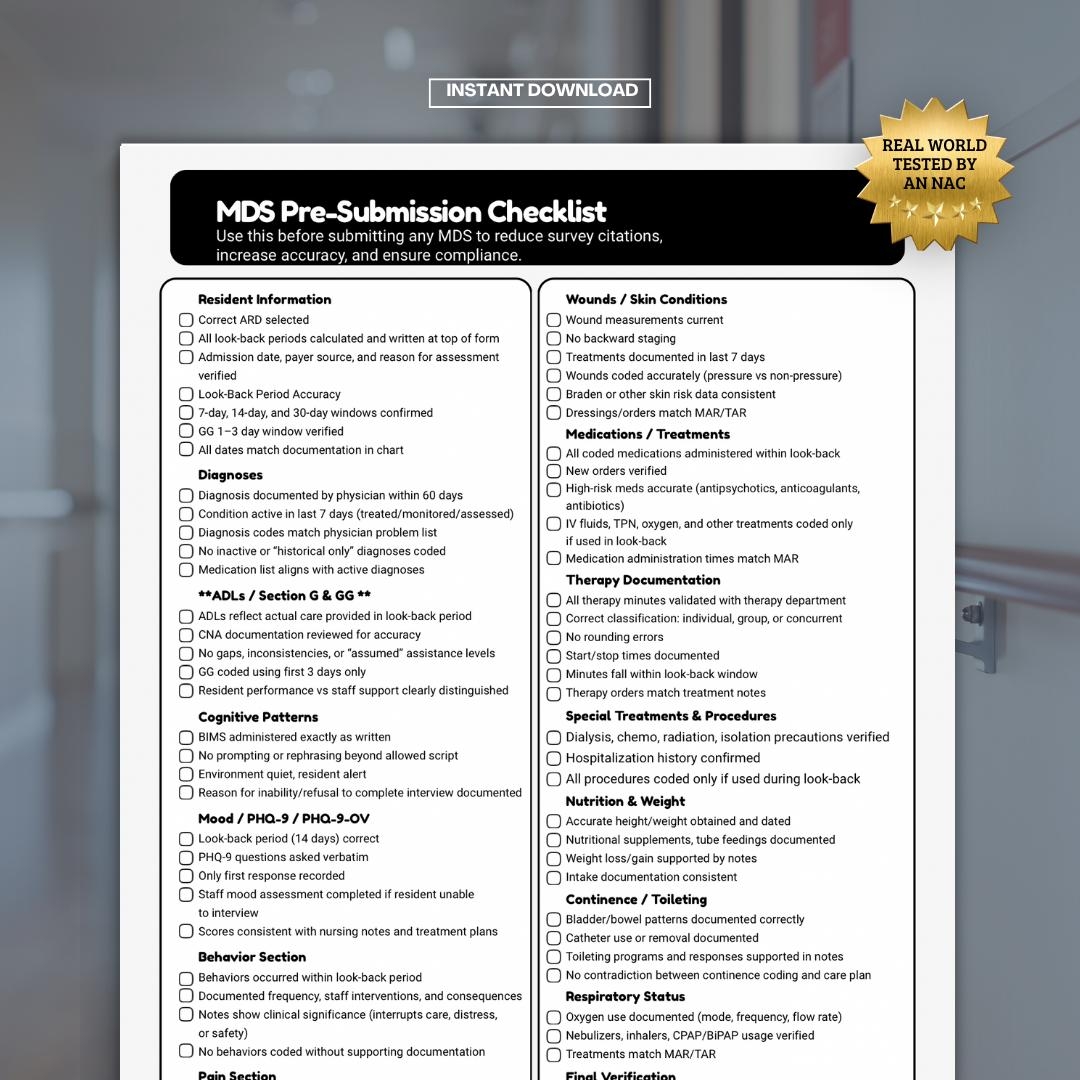 Pdpm Mds Cheat Sheets Etsy