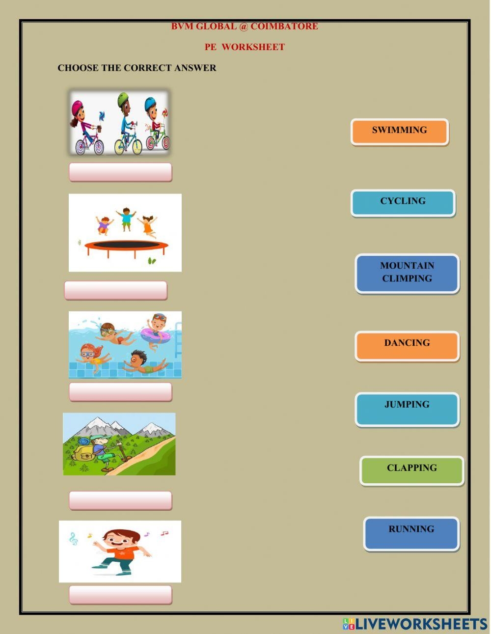 PE WORK SHEET CLASS 1 Worksheet Worksheets Library