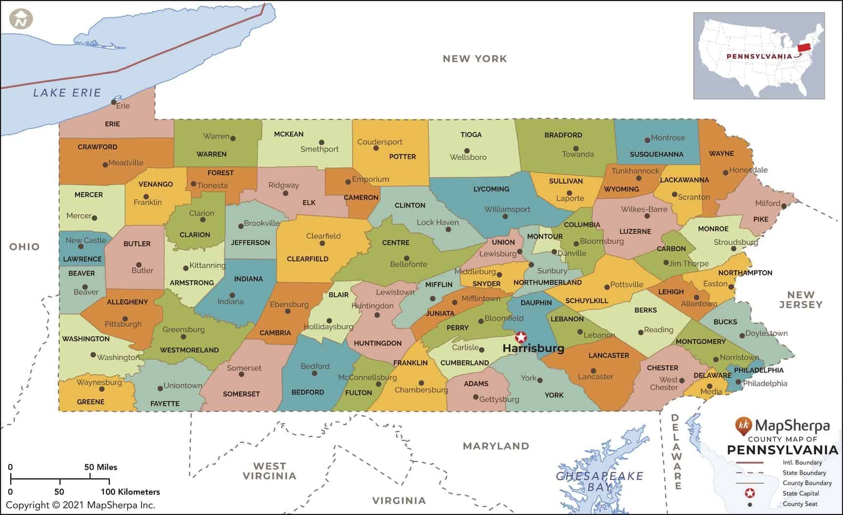 Pennsylvania Counties Map By MapSherpa The Map Shop