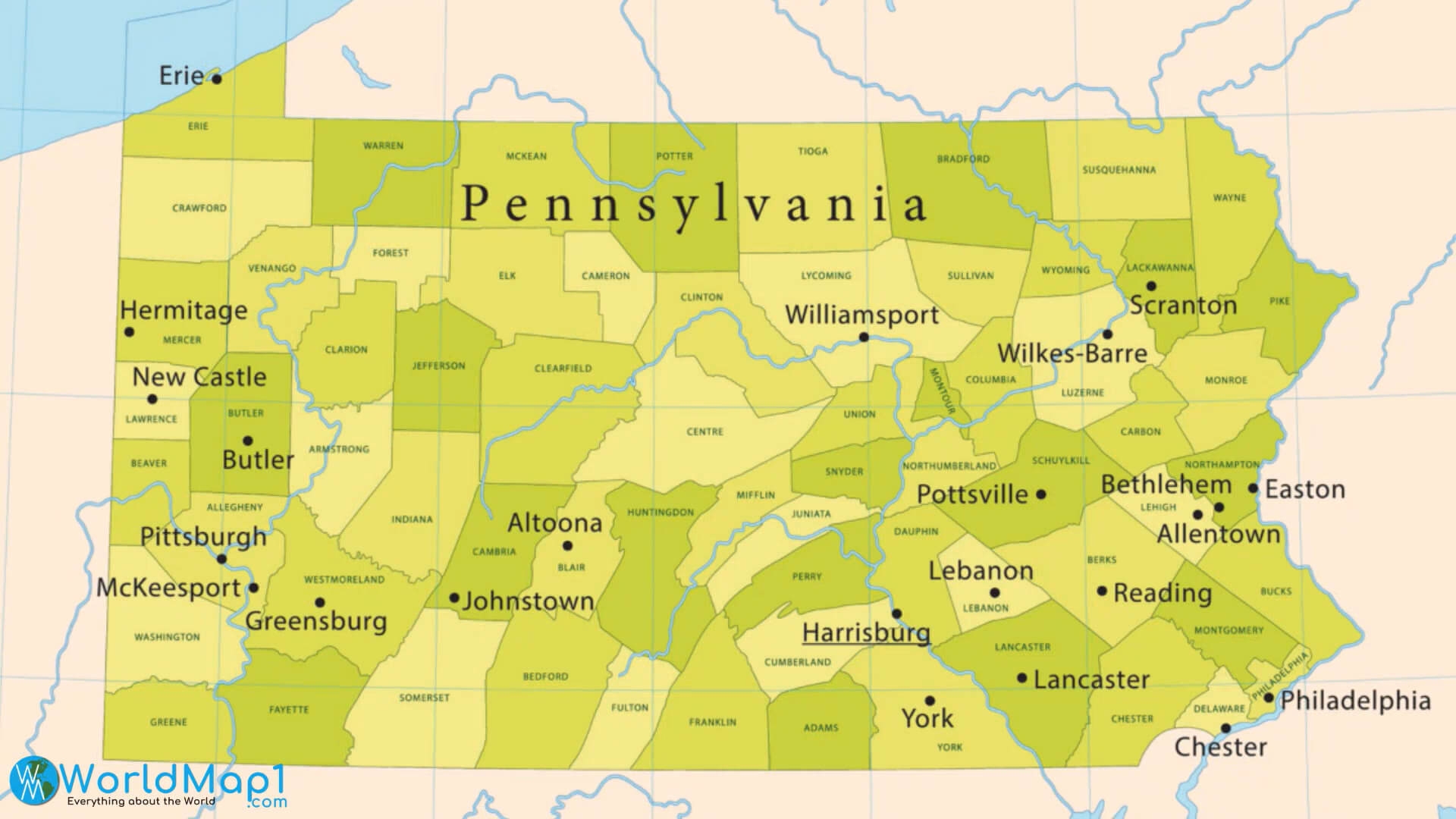 Pennsylvania Free Printable Map