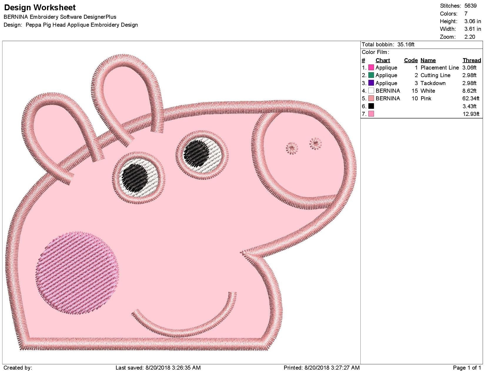 Peppa Pig Head Applique Embroidery Design Etsy Peppa Pig Head Applique Embroidery Design Etsy