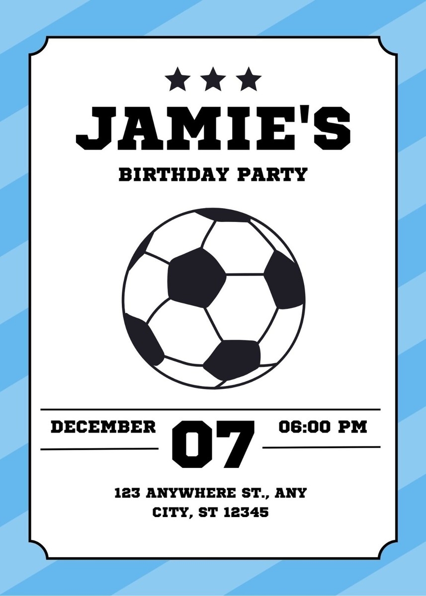 Personalised Customised Birthday Party Invitation PDF Football Soccer Blue EBay UK Personalised Customised Birthday Party Invitation PDF Football Soccer Blue EBay UK
