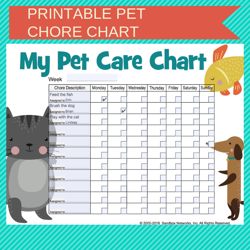 Pet Care Chore Chart Free Printable For Kids Worksheets Library