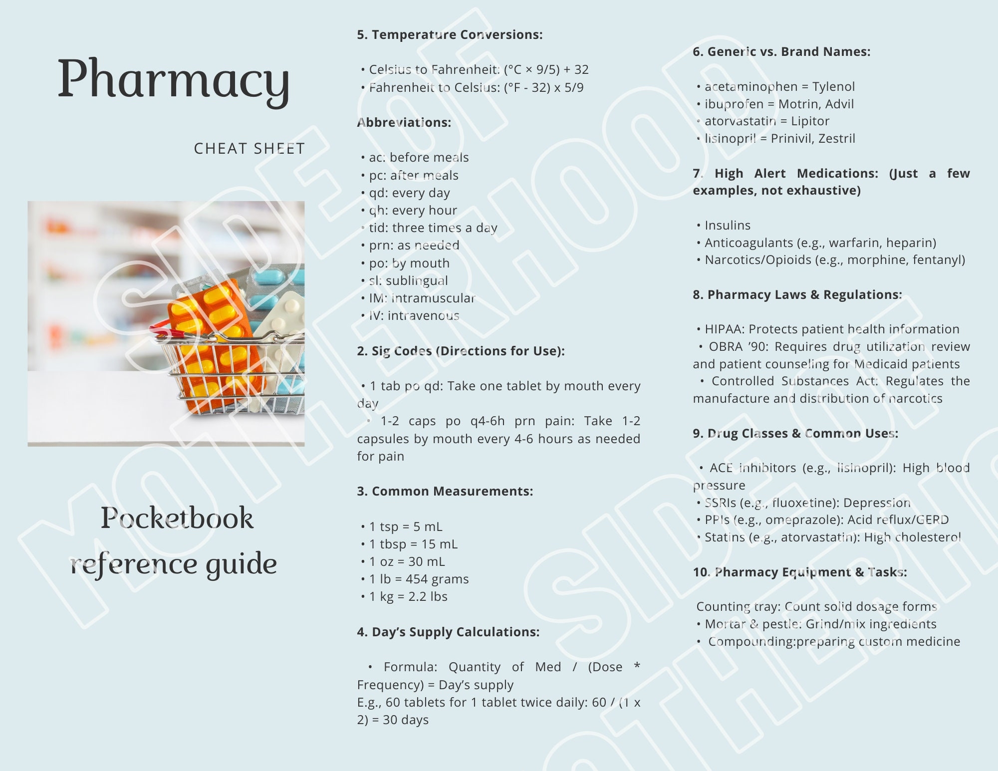 Pharmacy Technician Cheat Sheet Brochure Etsy