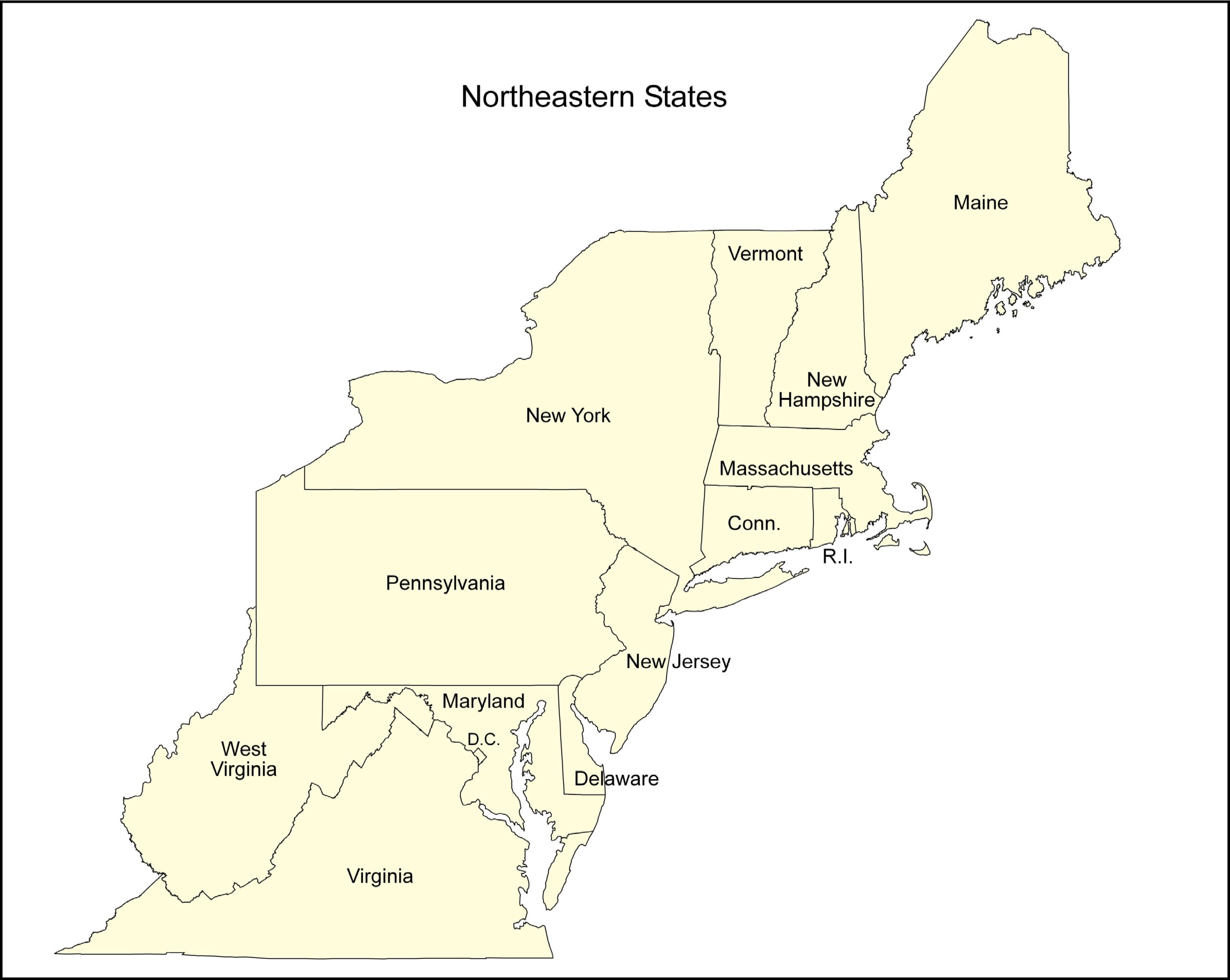 Free Printable Northeast States Map Free Printable Northeast States Map