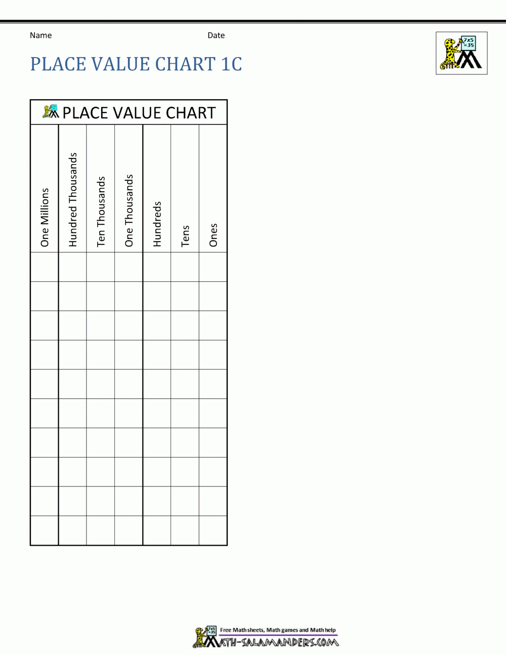 Number Place Value Chart Printable Number Place Value Chart Printable