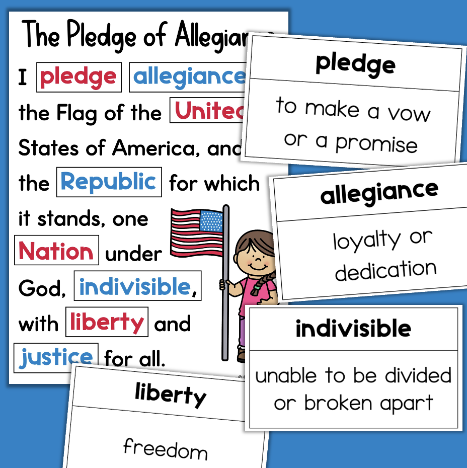 Pledge Of Allegiance Poster Worksheets Vocabulary US United States Flag Made By Teachers
