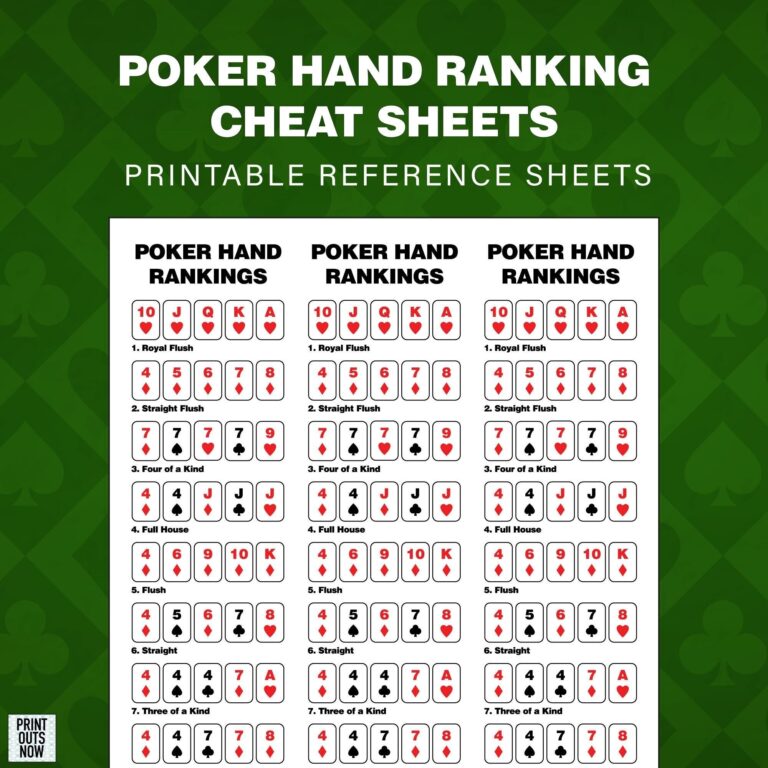 Poker Hand Ranking Cheat Sheet Print Out Instant Download For Texas Hold em Stud Draw More Etsy