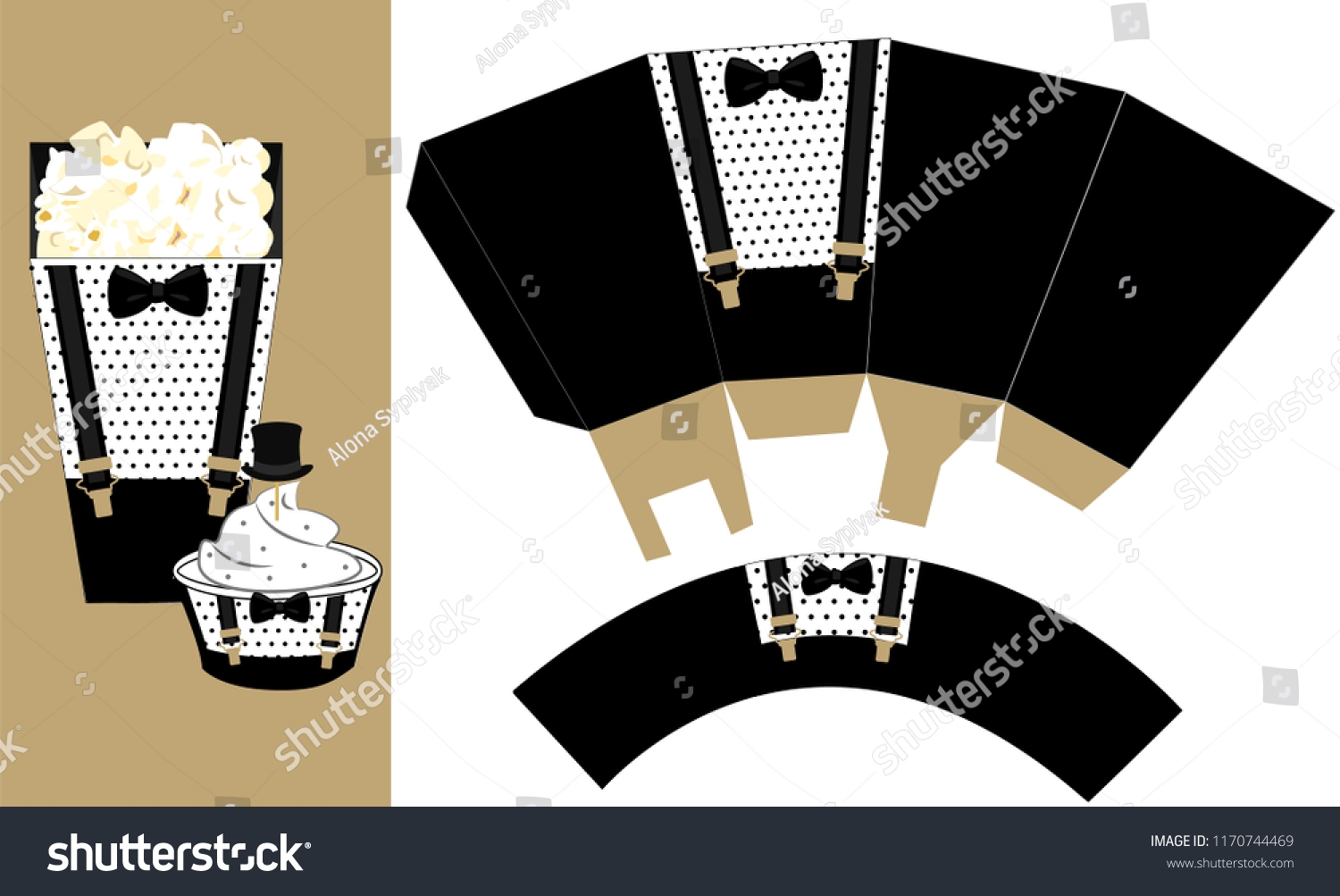 Popcorn Paper Box Cupcake Wrapping Suspenders Stock Vector 