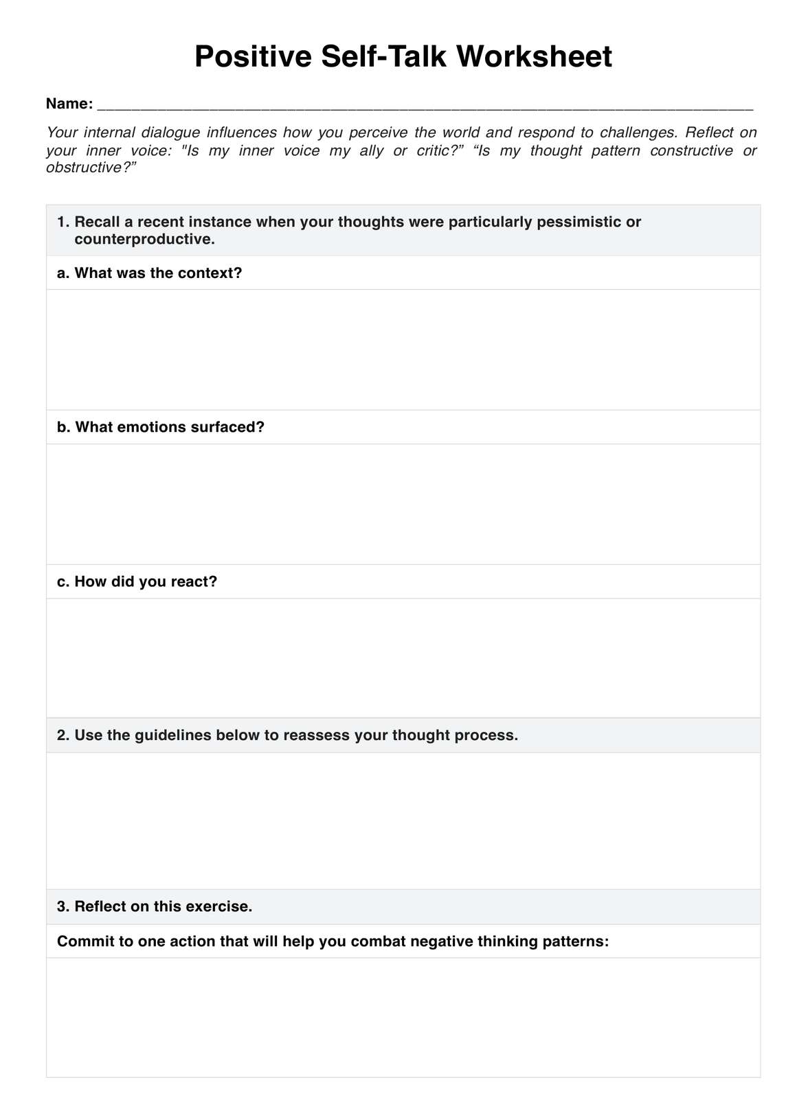 Positive Self Talk Worksheets Example Free PDF Download Positive Self Talk Worksheets Example Free PDF Download