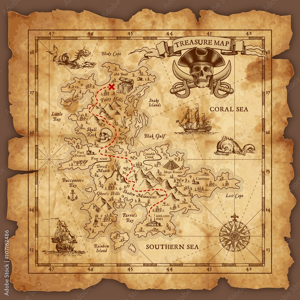 Poster Vector Pirate Treasure Map Wall Art UkPosters