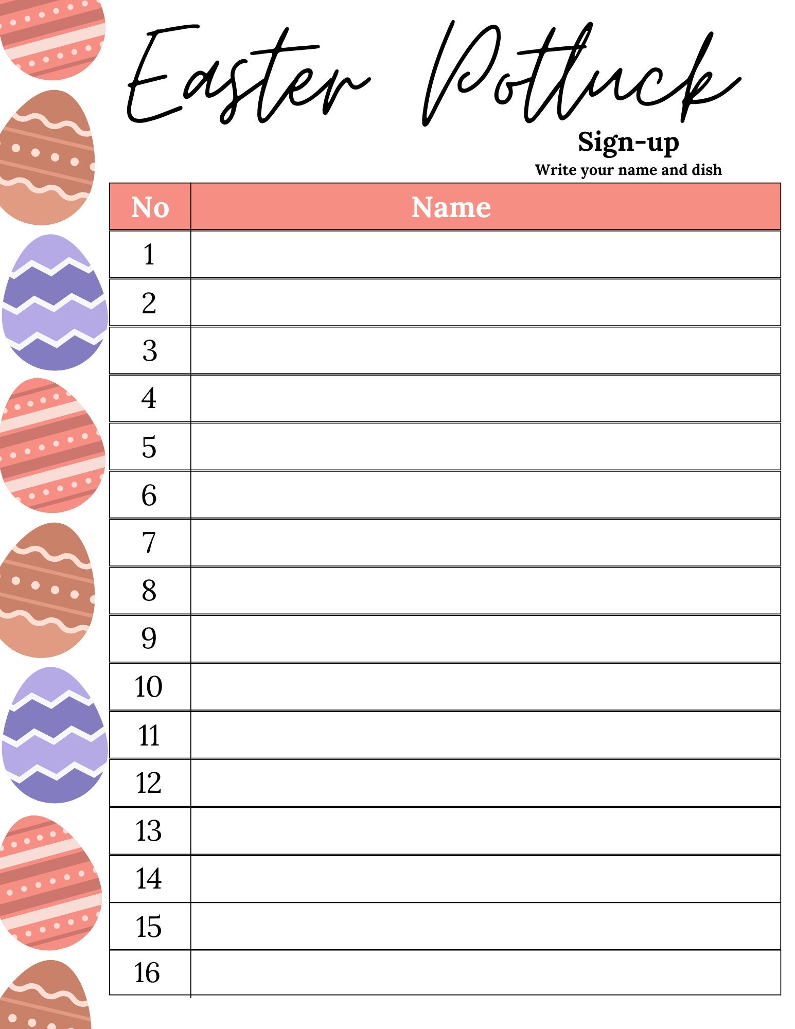 Potluck Sign Up Sheet Easter Potluck Sign Up Sheet Easter Potluck Sheet Potluck Sign Up Printable Potluck Sign Up Sheet Easter Etsy Hong Kong