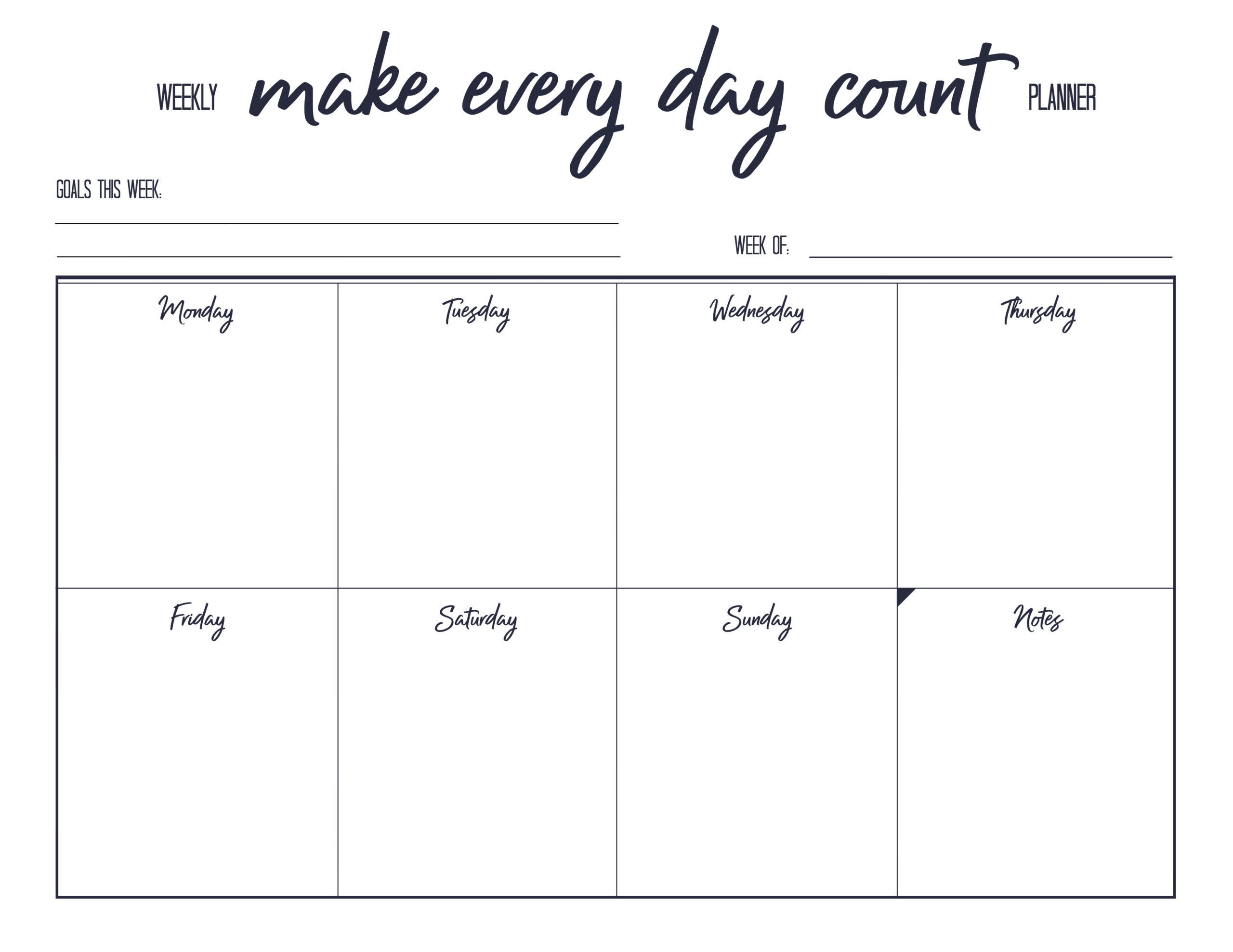 Free Printable Blank Week Calendar