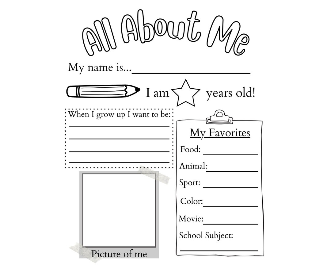 PRINTABLE All About Me Worksheet Printable Activity For Kids First Day Of School Questionnaire PDF Etsy