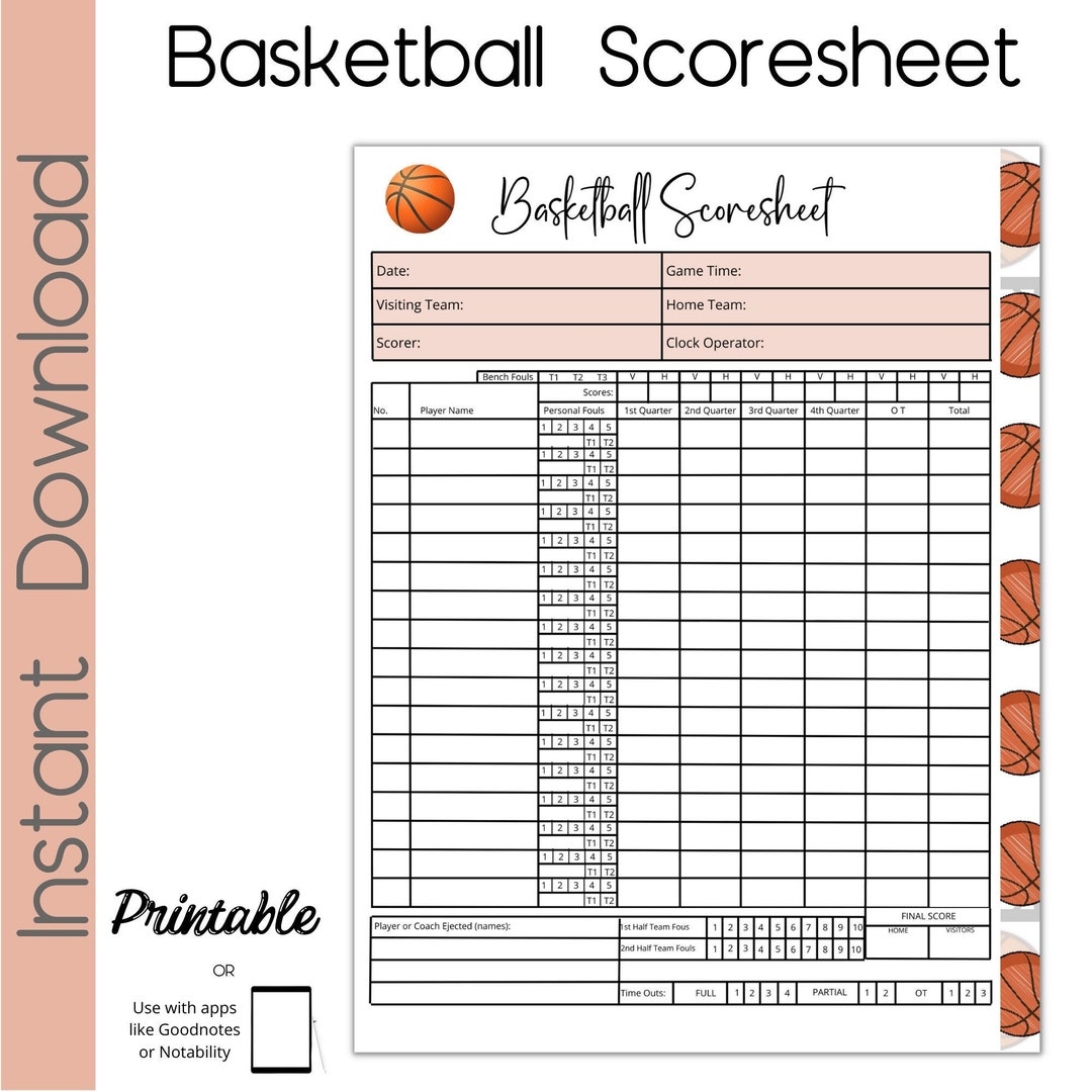 Printable Basketball Score Sheet Track Your Games With Ease Etsy Israel