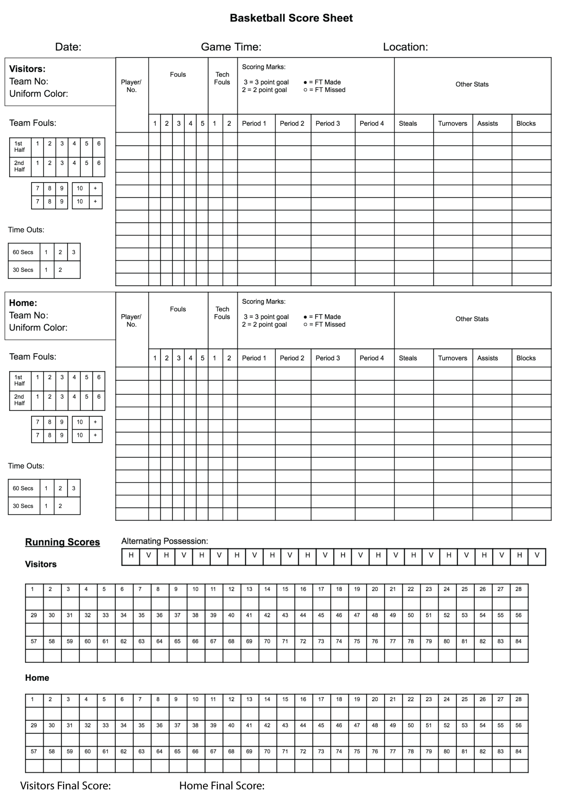 Printable Basketball Score Sheet Template